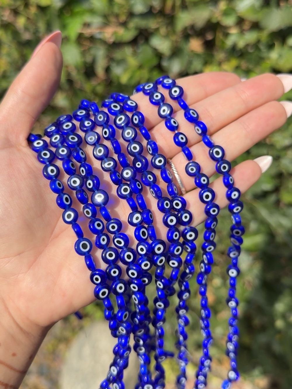 3 Strands of 8mm Blue Evil Eye Lampwork Glass Bead Strand 49 Flat Round Beads